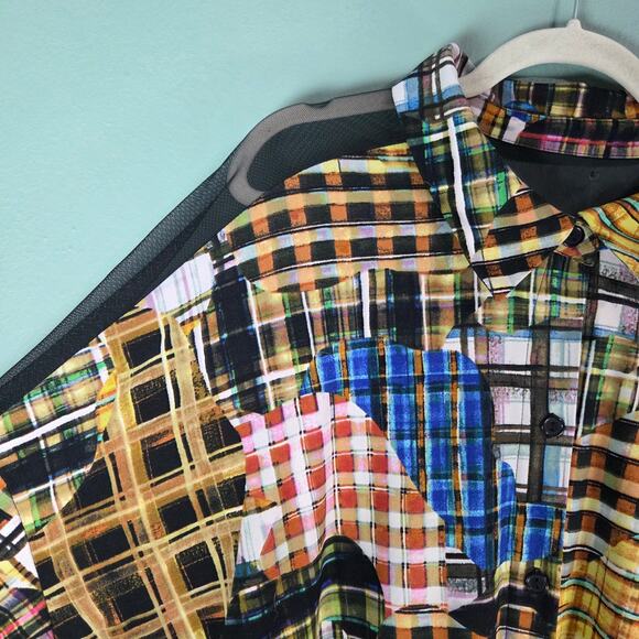 Attitudes By Renee Shirt Womens 2X Como Jersey Mesh Shoulder Printed Artsy Plaid - Picture 4 of 8